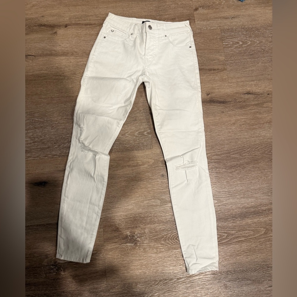 True Religion White Mid Rise Skinny Jeans